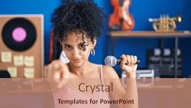  Presentation with curly hair - Presentation theme featuring hispanic-woman-with-curly-hair background and a  colored foreground