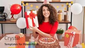  Presentation with curly hair - Slides enhanced with hispanic-woman-with-curly-hair background and a  colored foreground