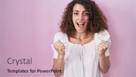  Presentation with curly hair - PPT theme featuring hispanic-woman-with-curly-hair background and a soft green colored foreground