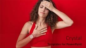  Presentation with flu virus - Presentation theme having hispanic-woman-with-curly-hair background and a crimson colored foreground