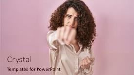  Presentation with violence woman - Presentation design enhanced with hispanic-woman-with-curly-hair background and a coral colored foreground