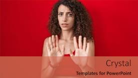  Presentation with forbidden - Slide deck having hispanic-woman-with-curly-hair background and a coral colored foreground