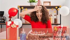  Presentation with birthday cake - PPT layouts having hispanic-woman-with-curly-hair background and a  colored foreground
