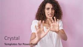  Presentation with panic - Slides having hispanic-woman-with-curly-hair background and a soft green colored foreground
