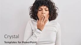  Presentation with sleepiness - Presentation theme having hispanic-woman-with-curly-hair background and a light gray colored foreground