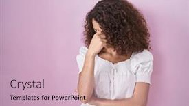  Presentation with headache - Slide deck with hispanic-woman-with-curly-hair background and a  colored foreground