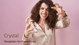  Presentation with yelling - PPT theme enhanced with hispanic-woman-with-curly-hair background and a coral colored foreground