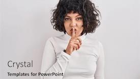  Presentation with secret - Theme consisting of hispanic-woman-with-curly-hair background and a light gray colored foreground