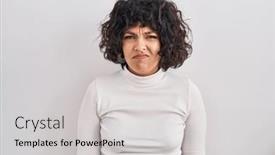 Presentation with woman crying - Slides enhanced with hispanic-woman-with-curly-hair background and a light gray colored foreground
