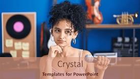  Presentation with music singing - Slide set enhanced with hispanic-woman-with-curly-hair background and a  colored foreground