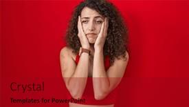  Presentation with sadness - Slide set consisting of hispanic-woman-with-curly-hair background and a crimson colored foreground