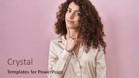  Presentation with curly hair - Presentation theme enhanced with hispanic-woman-with-curly-hair background and a  colored foreground