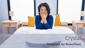  Presentation with dark - Presentation theme having hispanic-woman-with-dark-hair background and a light blue colored foreground