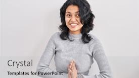  Presentation with praying hands - Slide deck featuring hispanic-woman-with-dark-hair background and a light gray colored foreground