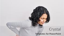  Presentation with back pain - PPT theme consisting of hispanic-woman-with-dark-hair background and a  colored foreground