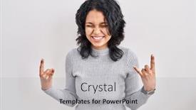  Presentation with rock star - PPT theme having hispanic-woman-with-dark-hair background and a light gray colored foreground