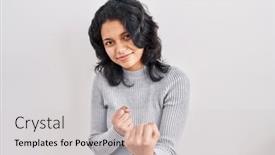  Presentation with fight - Presentation design enhanced with hispanic-woman-with-dark-hair background and a light gray colored foreground