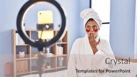  Presentation with recording - Slide set having hispanic-woman-with-dark-hair background and a soft green colored foreground