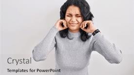  Presentation with noise - Presentation theme featuring hispanic-woman-with-dark-hair background and a light gray colored foreground