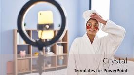  Presentation with recording - PPT layouts enhanced with hispanic-woman-with-dark-hair background and a soft green colored foreground