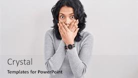 Presentation with secret - Presentation design having hispanic-woman-with-dark-hair background and a light gray colored foreground