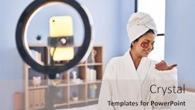  Presentation with recording - Presentation enhanced with hispanic-woman-with-dark-hair background and a  colored foreground