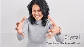  Presentation with yelling - Presentation theme enhanced with hispanic-woman-with-dark-hair background and a light gray colored foreground