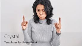  Presentation with upset - Theme having hispanic-woman-with-dark-hair background and a light gray colored foreground