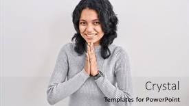 Presentation with praying hands - Slide deck featuring hispanic-woman-with-dark-hair background and a light gray colored foreground