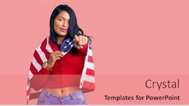  Presentation with united states flag - Colorful slide set enhanced with hispanic-woman-with-long-hair backdrop and a coral colored foreground