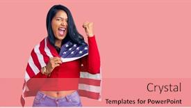  Presentation with united states flag - Colorful PPT layouts enhanced with hispanic-woman-with-long-hair backdrop and a coral colored foreground