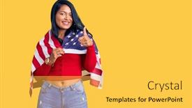  Presentation with united states flag - Presentation theme with hispanic-woman-with-long-hair background and a yellow colored foreground
