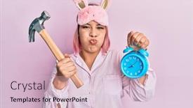  Presentation with clock face - Amazing presentation design having hispanic-woman-with-pink-hair backdrop and a lemonade colored foreground