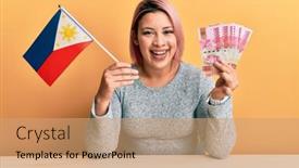  Presentation with pink - Cool new slide deck with hispanic-woman-with-pink-hair backdrop and a coral colored foreground