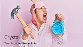  Presentation with pajama - Presentation theme with hispanic-woman-with-pink-hair background and a lemonade colored foreground