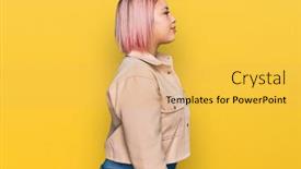  Presentation with pink - Cool new slide deck with hispanic-woman-with-pink-hair backdrop and a yellow colored foreground