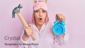  Presentation with clock face - Slide set enhanced with hispanic-woman-with-pink-hair background and a lemonade colored foreground