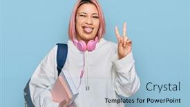  Presentation with pink - PPT layouts consisting of hispanic-woman-with-pink-hair background and a light blue colored foreground