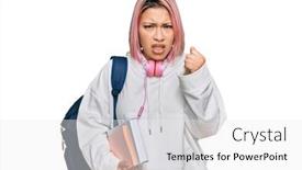  Presentation with pink - Theme consisting of hispanic-woman-with-pink-hair background and a white colored foreground