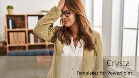  Presentation with working - Presentation theme enhanced with hispanic-woman-working-at-consultation background and a coral colored foreground