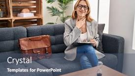  Presentation with sore throat - Theme enhanced with hispanic-woman-working-at-consultation background and a ocean colored foreground