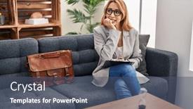  Presentation with nails - PPT theme featuring hispanic-woman-working-at-consultation background and a ocean colored foreground