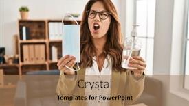  Presentation with covid - Slide deck with hispanic-woman-working-at-consultation background and a coral colored foreground