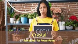  Presentation with negative - Slide deck featuring hispanic-woman-working-at-florist background and a tawny brown colored foreground