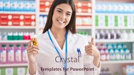  Presentation with pharmacy - Theme having hispanic-woman-working-at-pharmacy background and a lemonade colored foreground