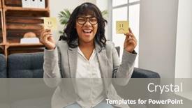  Presentation with happy angry - Presentation theme enhanced with hispanic-woman-working-on-depression background and a gray colored foreground