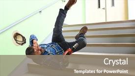  Presentation with drill - Audience pleasing slide deck consisting of hispanic worker falling on stairs backdrop and a gray colored foreground