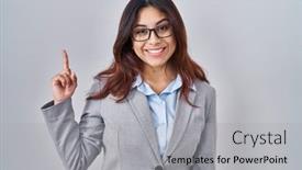  Presentation with confident young hispanic woman - Presentation featuring hispanic-young-business-woman-wearing background and a light gray colored foreground