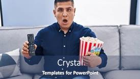  Presentation with control - Presentation design enhanced with hispanic-young-man-eating-popcorn background and a ocean colored foreground