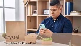  Presentation with food problem - Presentation design featuring hispanic-young-man-eating-take background and a  colored foreground